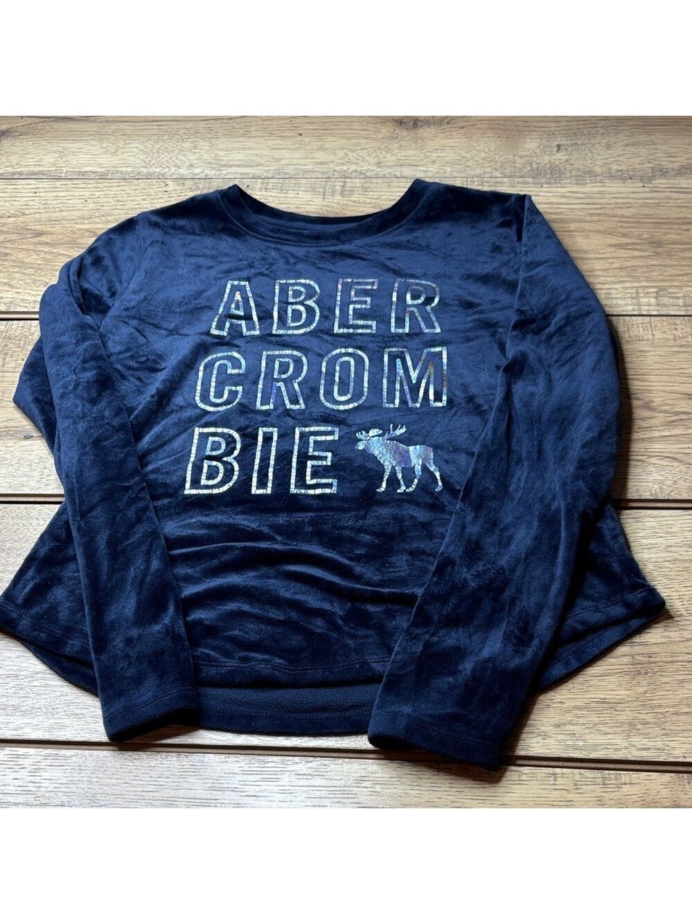 Abercrombie & Fitch Kids Dark Blue Long Sleeve Velvet Shirt Size 9/10